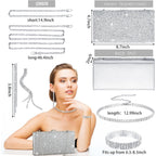 Kigeli 4 Pieces Women Rhinestone Evening Clutch Bag Bling Earring Necklace Bracelet for Wedding Graduation Prom