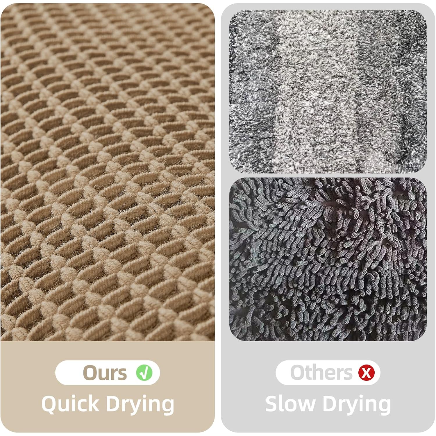 TYUU Waffle Bath Mat, Boho Bathroom Rugs Non Slip Washable Super Absorbent Quick Dry Farmhouse Bathroom Decor, 30"x20" Khaki