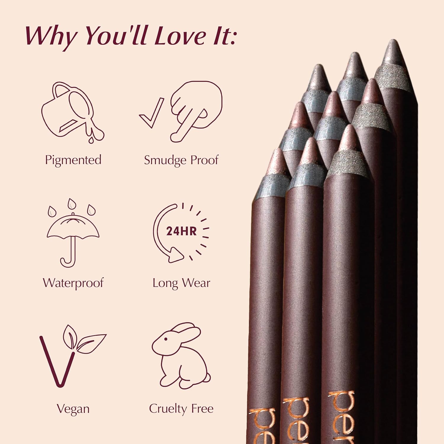 PERSONA 24HR Chocolate Waterproof Eyeliner Pencil | Creamy, Smudgeable Pencil for Lash Line & Waterline | All-Day to All-Night Wear | Vegan, Cruelty-Free, Paraben-Free | Made in USA