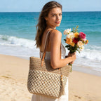 Straw Tote Bag For Women: Handwoven Beach Purse With Cutout Design For Travel & Pool Day | Lightweight
