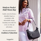 Baggallini Modern Pocket Half Moon 11"x10.5" Shoulder Women W/Replaceable Straps Converts to Crossbody Bag