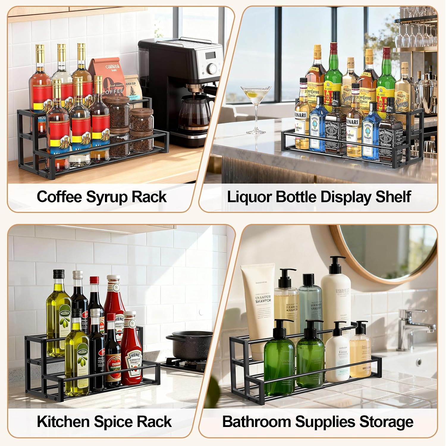 Expandable Coffee Syrup Organizer, Enlarged 6-12 Bottles Syrup Stand | Width Adjustable Syrup Rack For Coffee Bar Accessories, Small Wine Rack, Space-Saving Storage Bottle Rack For Syrup, Wine