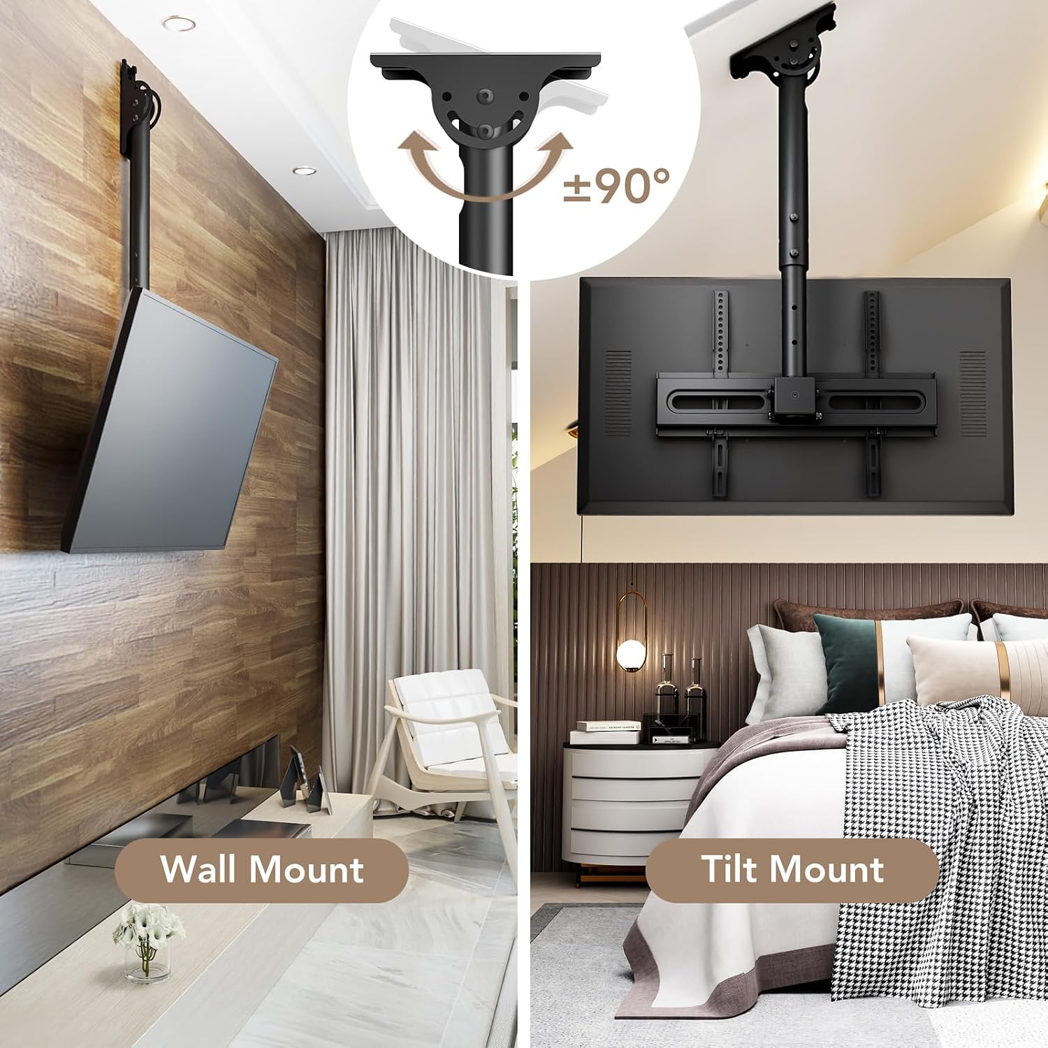 Ceiling Tv Mount Adjustable Bracket For 26-65 Inch Lcd Led Oled 4K Tvs, Pole Ceiling Mount Holds Up To 110Lbs,Hanging Tv Mount Max Vesa 400X400Mm (Ax11Tb01), Black