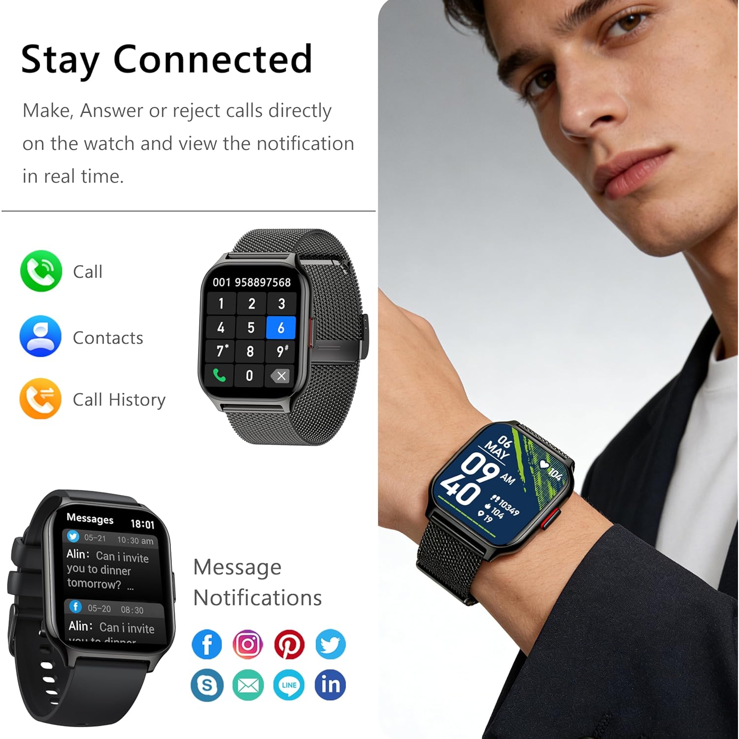 Smart Watch 45mm for Women Men(Dial/Answer Calls), 2.0" Fitness Tracker Watch with Heart Rate/Blood Pressure/Blood Oxygen Monitor for Android iOS