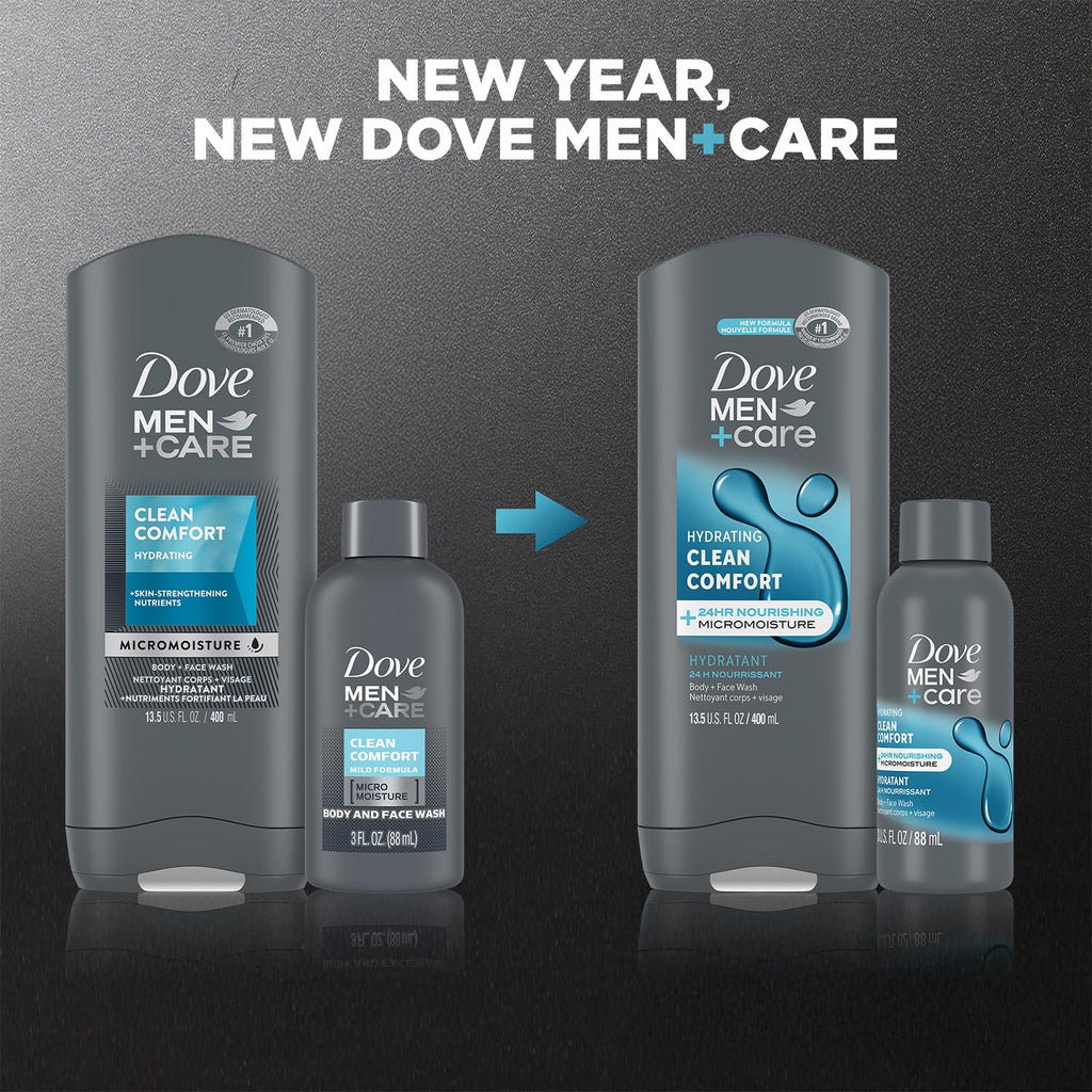 Dove Men+Care Body + Face Wash 2-Pack + Travel-Size Body Wash – Clean Comfort With 24Hr Nourishing Micromoisture, Lemon & Cedarwood Scent
