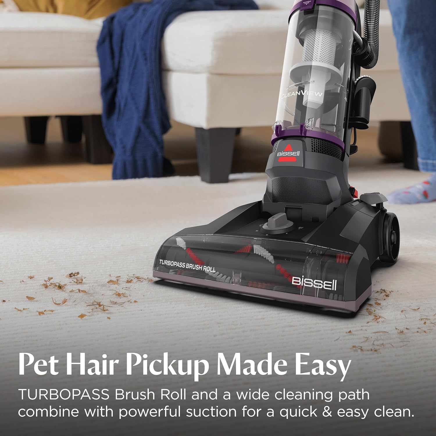 Bissell Cleanview Upright Vacuum With Pet Hair Brush Roll, Powerful Suction, Pet Hair Tools, Large Dirt Container, 4438