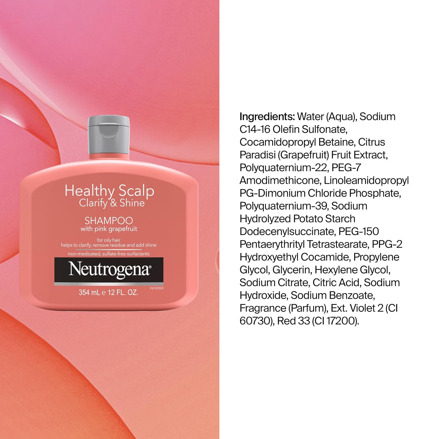 Neutrogena Healthy Scalp Pink Grapefruit Shampoo For Oily Hair & Scalp, 12 Fl Oz