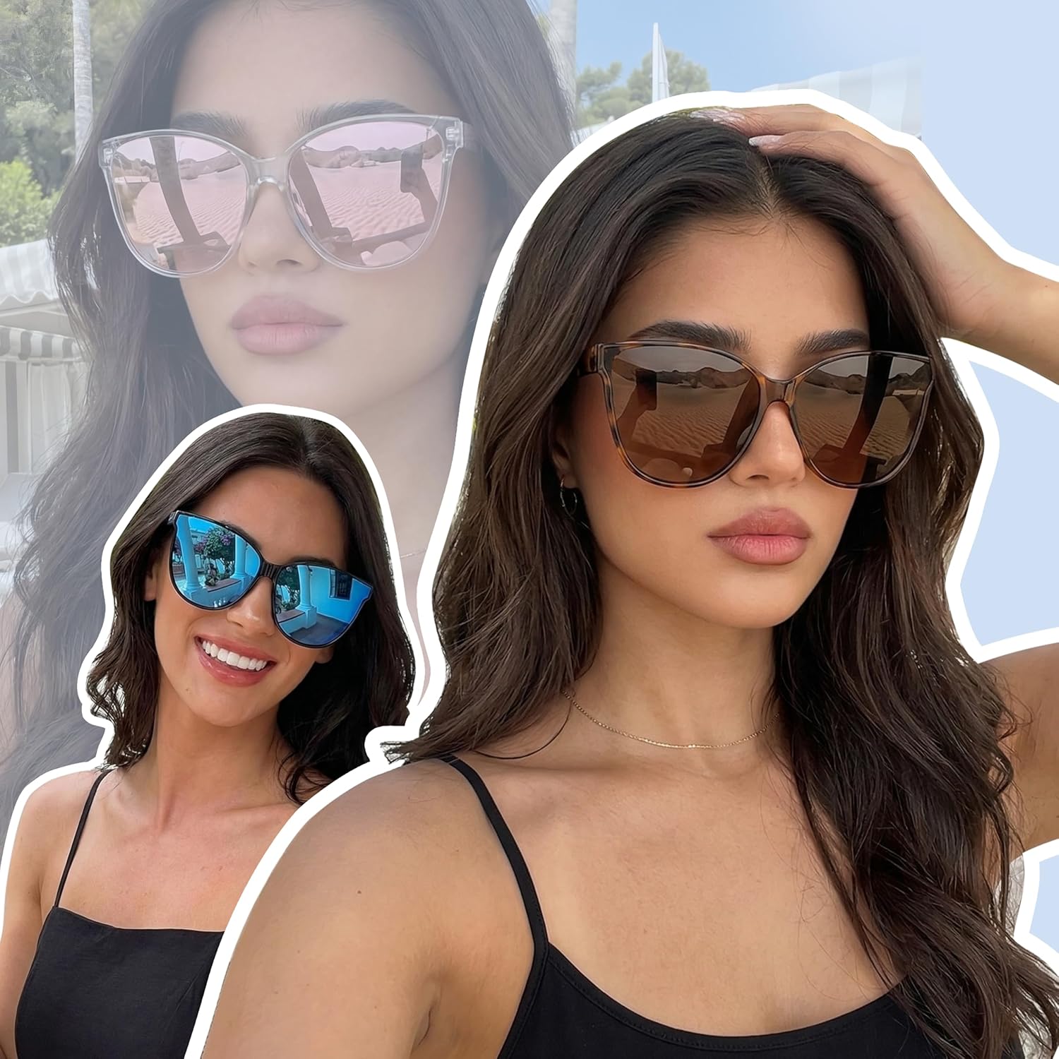 LVIOE Polarized Sunglasses for Women UV400 Protection Oversized Cat Eye Frame Retro Sunglasses for Driving Fishing Outdoor