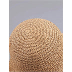 MakeMeChic Women's Straw Foldable Hat Floppy Sun Protection Foldable Summer Cap Khaki