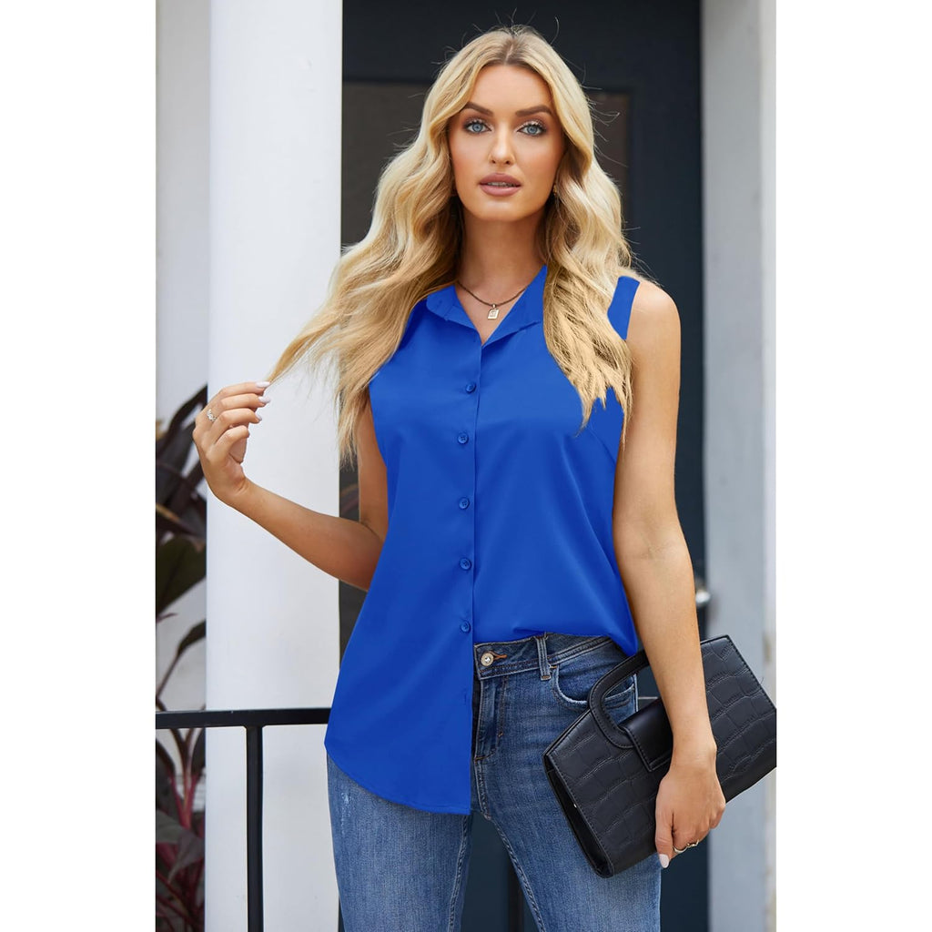 Zeagoo Women'S Sleeveless Button Down Shirts Blouses Casual Loose V Neck Tank Tops For Work S-Xxl