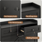 Shoe Cabinet With 2 Flip Drawers & 2 Top Drawers, 43" Tall Freestanding Narrow Wooden Shoe Storage Organizer For Entryway, Hidden Slim Shoe Rack For Front Door Entrance, Hallway, Living Room, Black