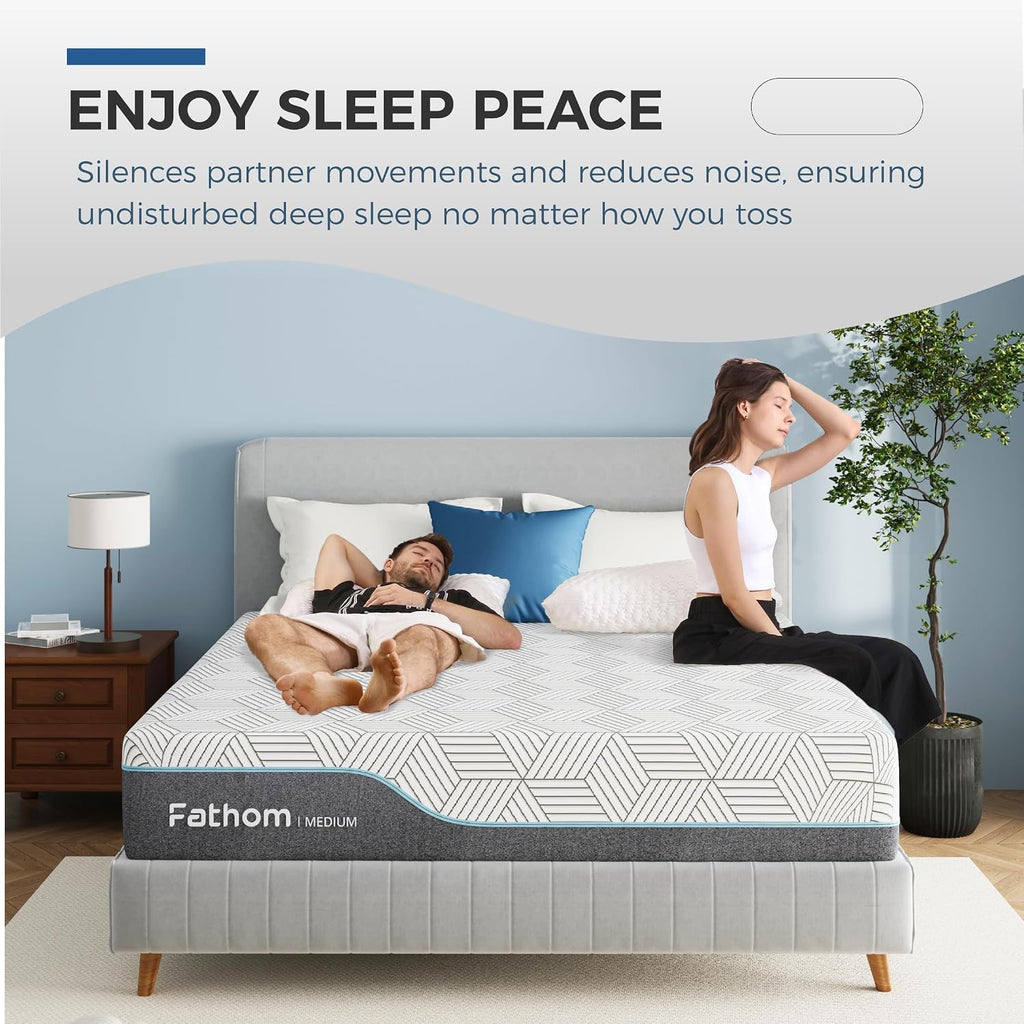 Fathom Medium Queen Mattress 12 Inch Memory Foam Mattress Queen Size Bed In A Box For Back Pain Relief And Cool Sleep With Gel Foam And Removeable Fiberglass Free Cover, Certipur-Us Certified