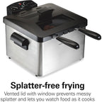 Hamilton Beach Electric Deep Fryer with 3 Baskets and Lid, 4.5 Liters / 19 Cups Oil Capacity, Temperature Control, View Window, Professional Style, 1800 Watts, Stainless Steel (35034)