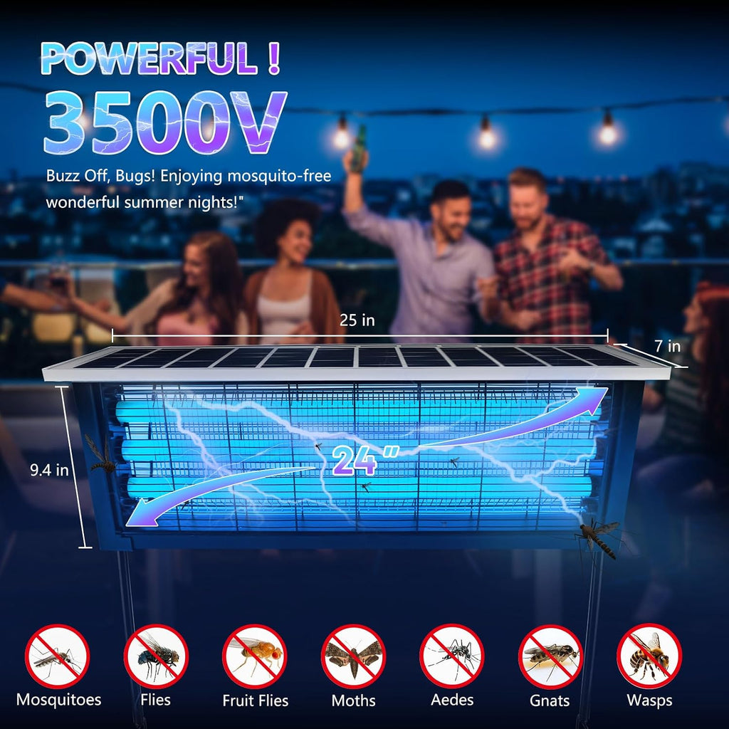 Powerful Large Solar Bug Zapper Outdoor For 4000 Sq.Ft, Rechargeable Mosquito Zapper With High Powered, Waterproof Solar Bug Zapper For Patio Garden, Backyard, Rv, Camping With 18W Solar Panel