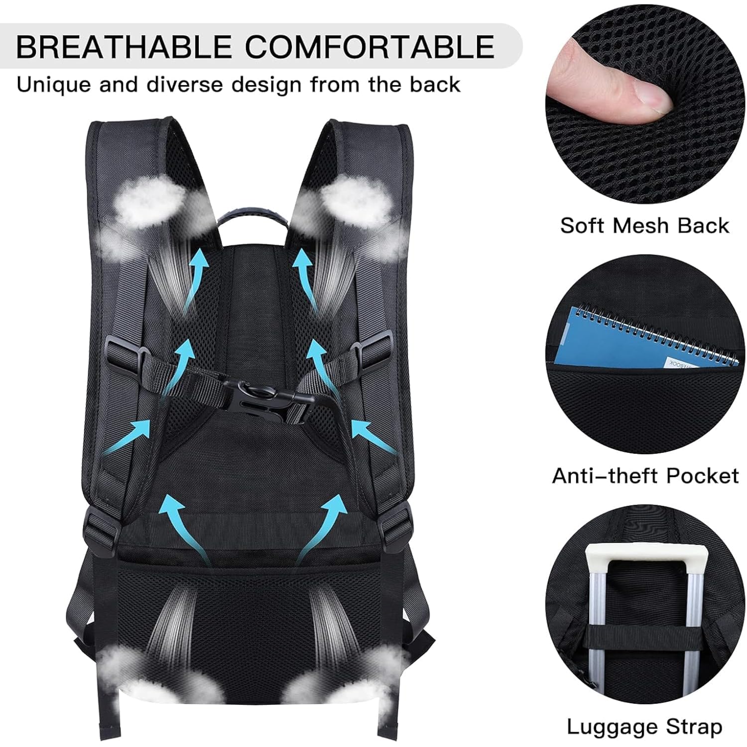 Anterk Extra Large Travel Laptop Backpack 17.3 In Carry On Backpack For Men | Travel Backpack Anti Theft Water Resistant College Bussiness Tsa Airline Approved Work Computer Backpack, Black