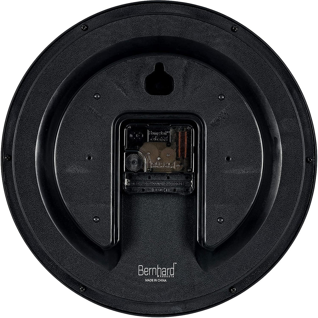 Bernhard Products Black Wall Clock Silent Non Ticking 10 Inch Quality Quartz Battery Operated Round Easy To Read Home/Office/Kitchen/Classroom/School Clock Sweep Movement