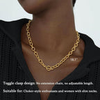 CHESKY 14K Gold Plated Chunky Necklace for Women, Trendy Paperclip Chain Necklace Thick Cross Heart Pendant Necklace Layered Herringbone Cuban Link Chain Toggle Necklaces Non Tarnish Jewelry