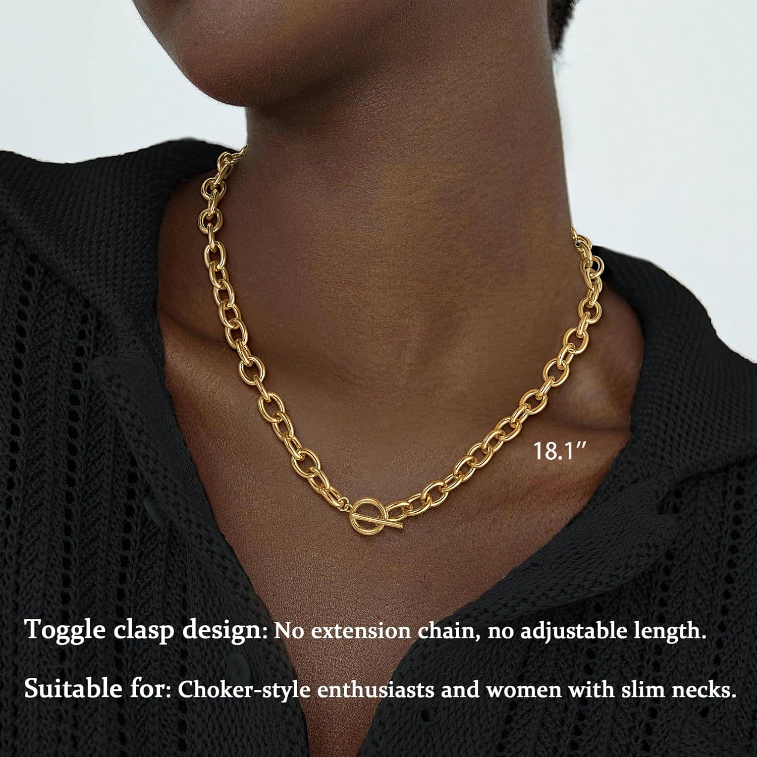 CHESKY 14K Gold Plated Chunky Necklace for Women, Trendy Paperclip Chain Necklace Thick Cross Heart Pendant Necklace Layered Herringbone Cuban Link Chain Toggle Necklaces Non Tarnish Jewelry