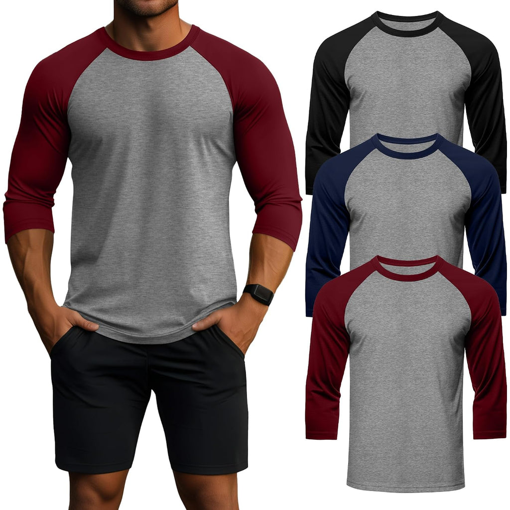 Huukeay 3 Pack Men'S 3/4 Sleeve Shirts Crew Neck Baseball T Shirts Moisture Wicking Athletic Tops