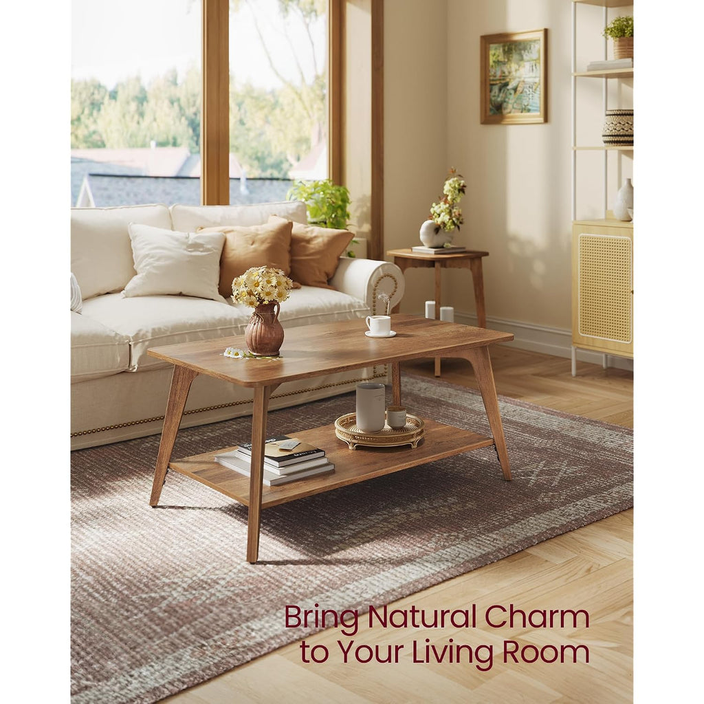 Vasagle Maezo Collection - Coffee Table, 2-Tier Center Table With Storage, Tapered Legs, Curved Transitions, 21.7 X 39.4 X 17.7 Inches, Easy To Assemble, For Living Room, Honey Brown Ulct249K01