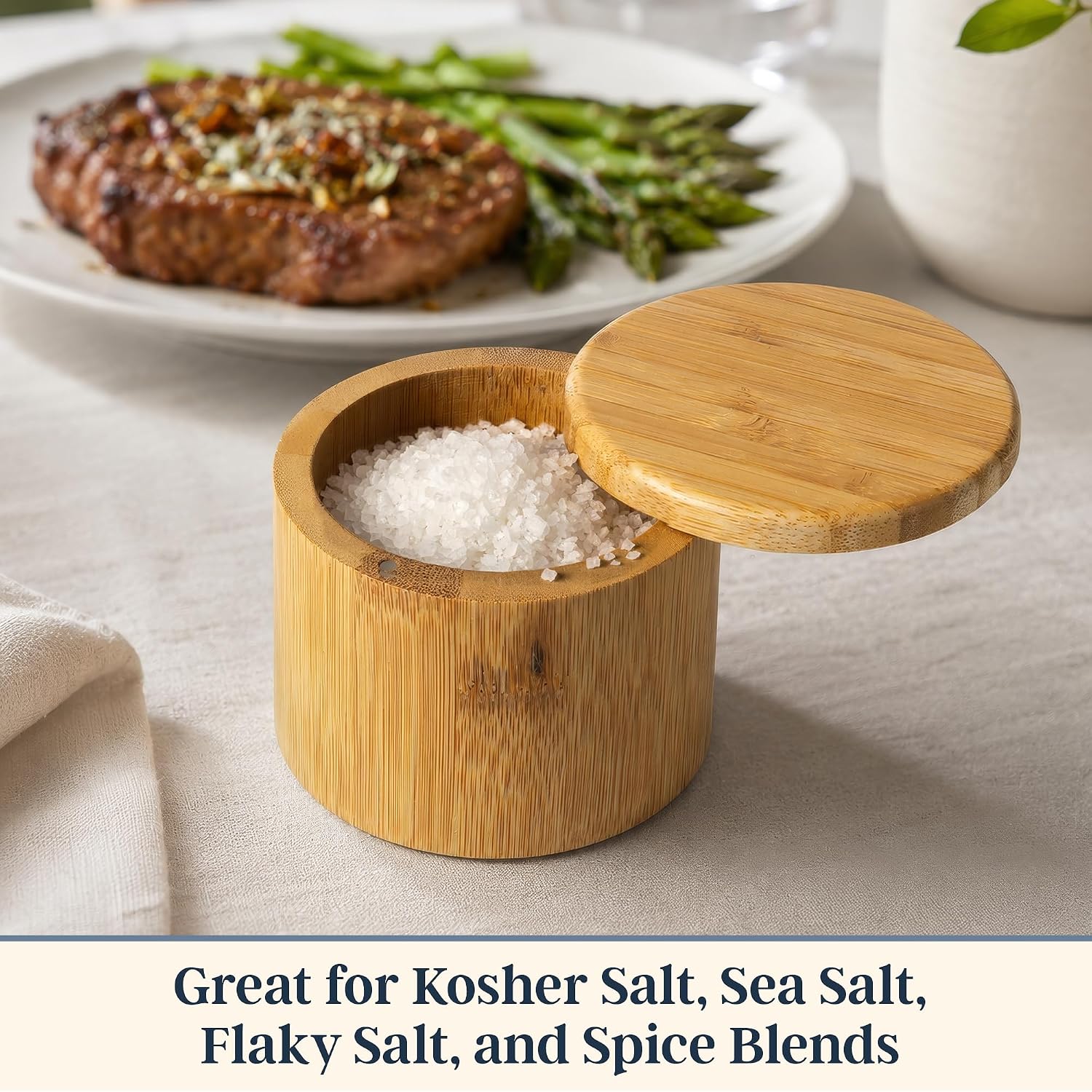 Totally Bamboo Salt Cellar With Swivel Lid, Salt Container For Countertop