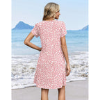 Summer Dresses for Women Casual A Line Dress 2026 V Neck Short Dresses Floral Sundress Pleated Boho Dress
