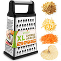 Spring Chef Professional Cheese Grater - Stainless Steel, Xl Size, 4 Sides - Perfect Box Grater For Parmesan Cheese, Vegetables, Ginger - Dishwasher Safe - Black