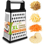 Spring Chef Professional Cheese Grater - Stainless Steel, Xl Size, 4 Sides - Perfect Box Grater For Parmesan Cheese, Vegetables, Ginger - Dishwasher Safe - Black