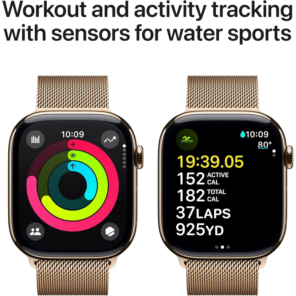 Apple Watch Series 10 [Gps + Cellular 46Mm Case] Smartwatch With Gold Titanium Case With Gold Milanese Loop - M/L. Fitness Tracker, Ecg App, Always-On Retina Display, Carbon Neutral