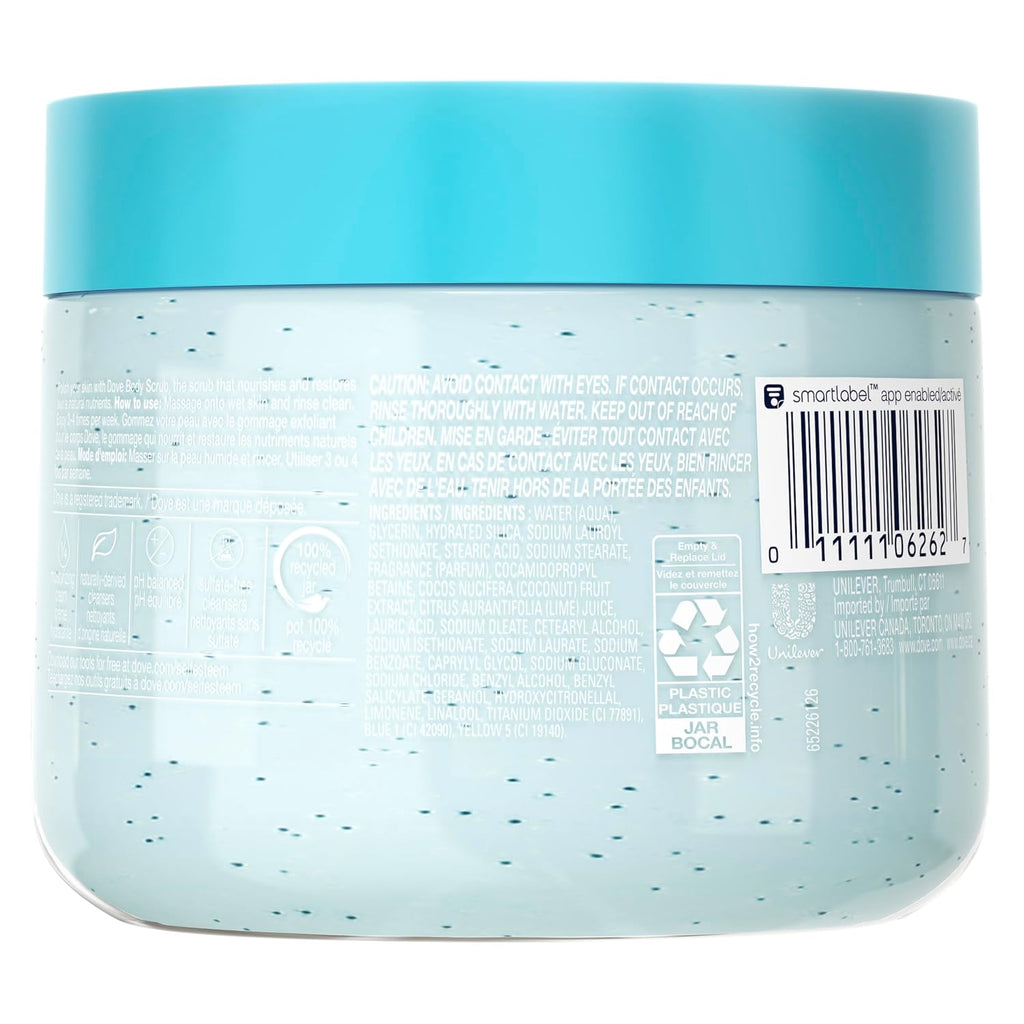 Dove Moisturizing Body Scrub – Coconut & Lime, Ph‑Balanced Whipped Texture, Skin‑Renewing Exfoliator, 15 Oz
