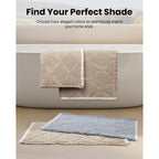 Waffle Bath Mat Set, Non Slip Bathroom Rugs Sets 2 Piece, Ultra Absorbent Long Bath Rug Runner For Bathroom Boho Chic Decor, Machine Washable Floor Mats, Brown & White, 20"×47" Plus 18"×30"