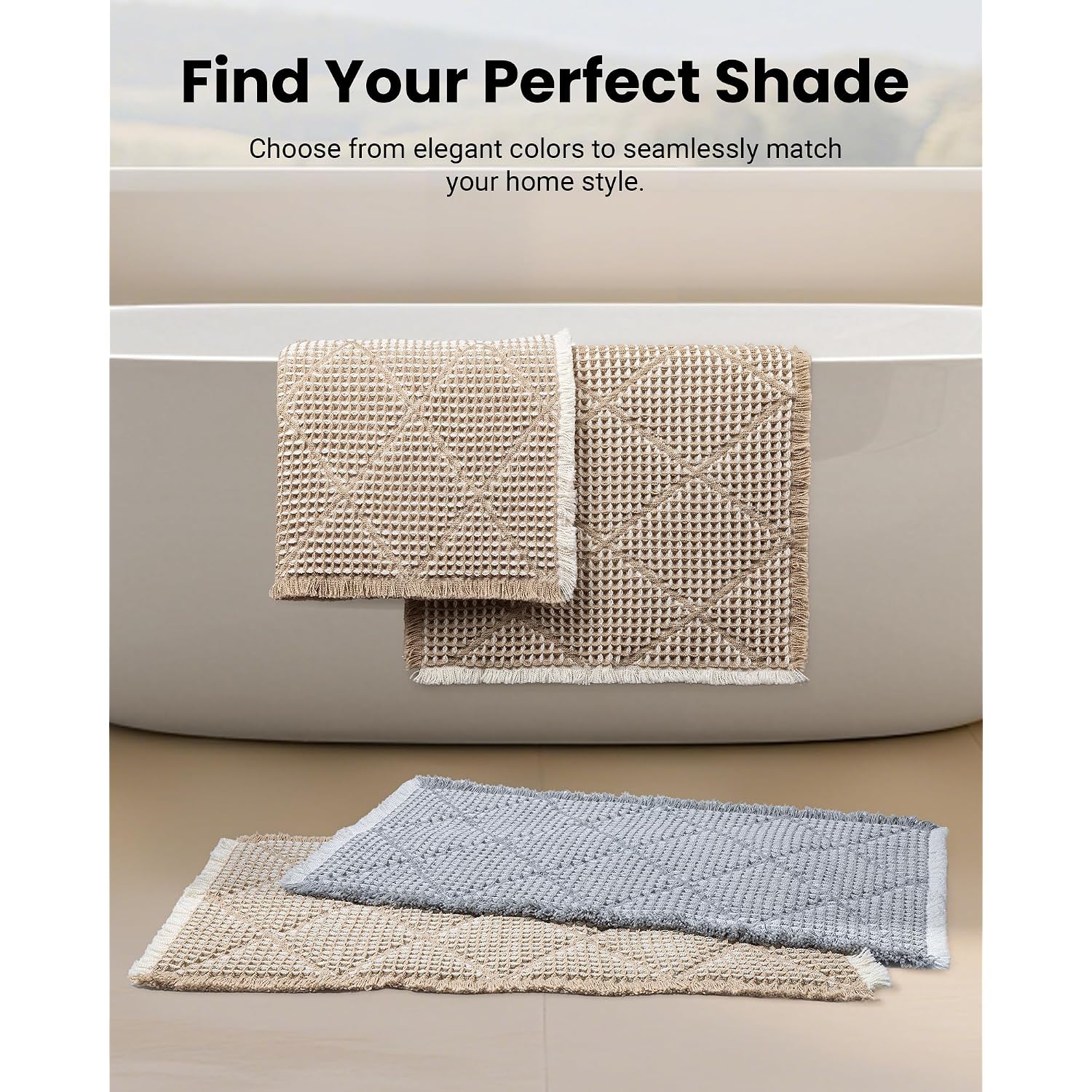 Waffle Bath Mat Set, Non Slip Bathroom Rugs Sets 2 Piece, Ultra Absorbent Long Bath Rug Runner For Bathroom Boho Chic Decor, Machine Washable Floor Mats, Brown & White, 20"×47" Plus 18"×30"