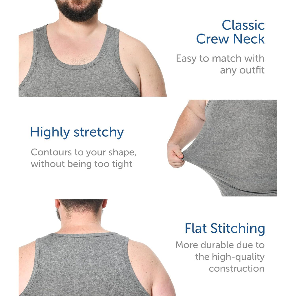 Comfneat Men'S 4-Pack Big & Tall Tight Fit A-Shirts Cotton Spandex Tank Tops Sleeveless Undershirts