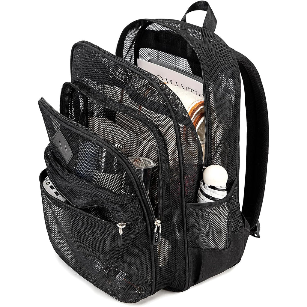 Mesh Backpack Heavy Duty, See Through School Backpack Transparent Bookbag For Swimming, Beach, Sports, Work, Travel