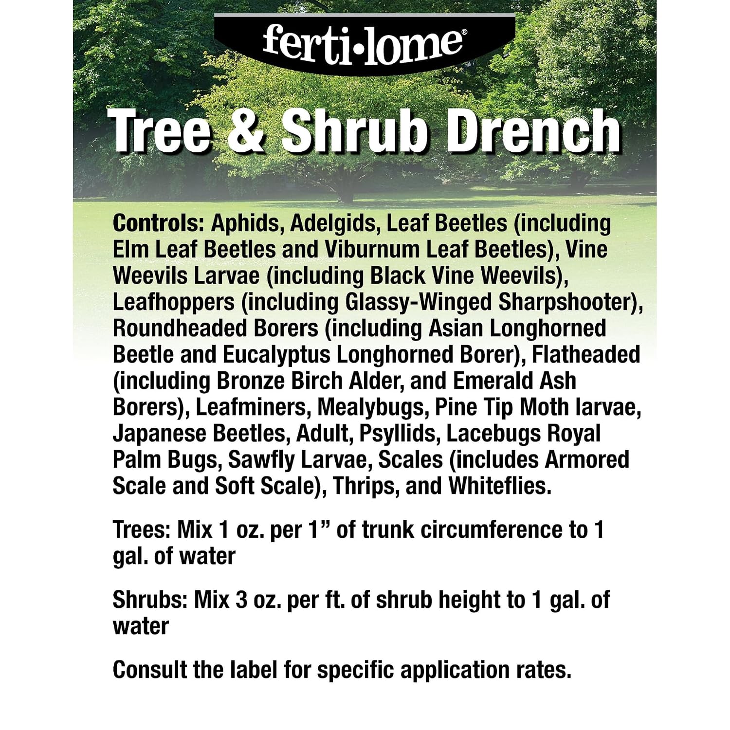 Fertilome (11207) Tree & Shrub Drench Systemic Insecticide, 1 Gal | Imidacloprid Systemic Drench - 12-Month Protection Against Aphids, Beetles, Whiteflies - Tree & Shrub Owners