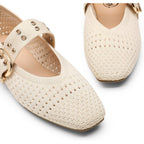 Trary Knit Flats for Women Square Toe Ballet Flats with Buckle Straps Mary Jane Shoes Women Comfortable Casual Dress Shoes for Work Daily Wear