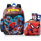 Spider-Man Backpack With Lunchbox Set For Boys School Bundle, More | 16In Large Durable Spider Man Bookbag W/ Insulated Lunch Box Plus Water Bottle, Stickers, More - Spiderman School Supplies