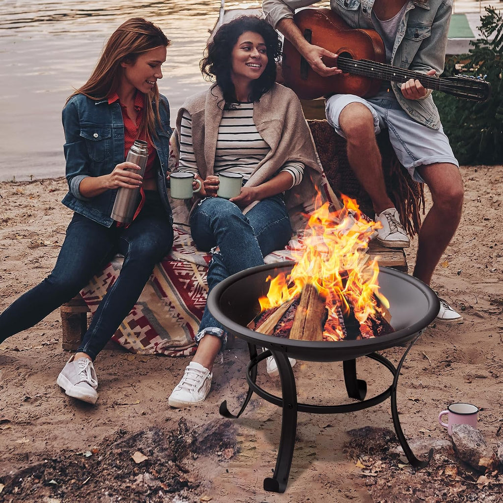Panovue 22 In Firepit For Outside Outdoor Small Fire Pit,Durable Firepit With Mesh Lid,Log Grate,And Fire Poker,Fire Pit For Outside Backyard.Deck.Camping And Picnic