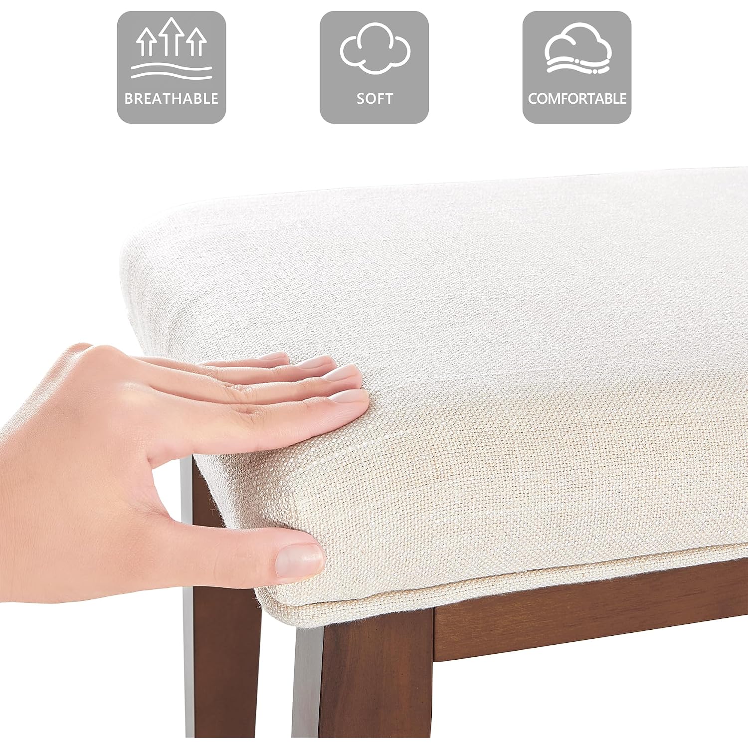 Upholstered Bench For Bedroom End Of Bed,42.5-Inch Entryway Bench For Living Room,Dining Bench With Padded Seat And Solid Wood Leg For Kitchen Bedroom,Indoor And Hallway (Bench, Beige)