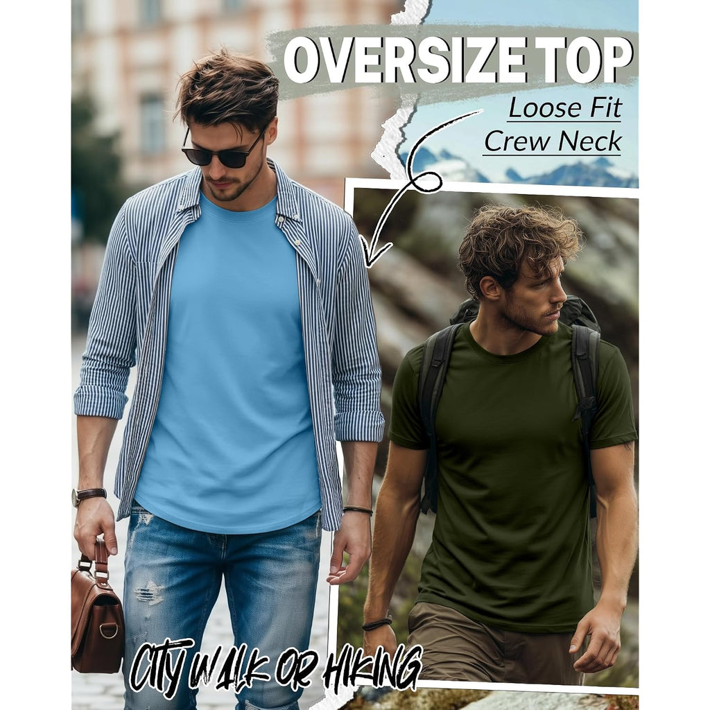 Ficerd 5 Pack Men'S Big And Tall Shirts Short Sleeve Cotton Tee Summer Crew Neck Oversize Top Loose Fit Shirt Multipack