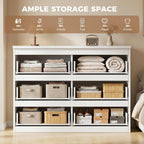 6 Drawer Double Dresser For Bedroom, Modern Simply Chest Of Drawers, Wood Storage Dresser With Anti-Tipping For Living Room Hallway Entryway, Nursy White (15.3" D X 47.2" W X 32.3" H)