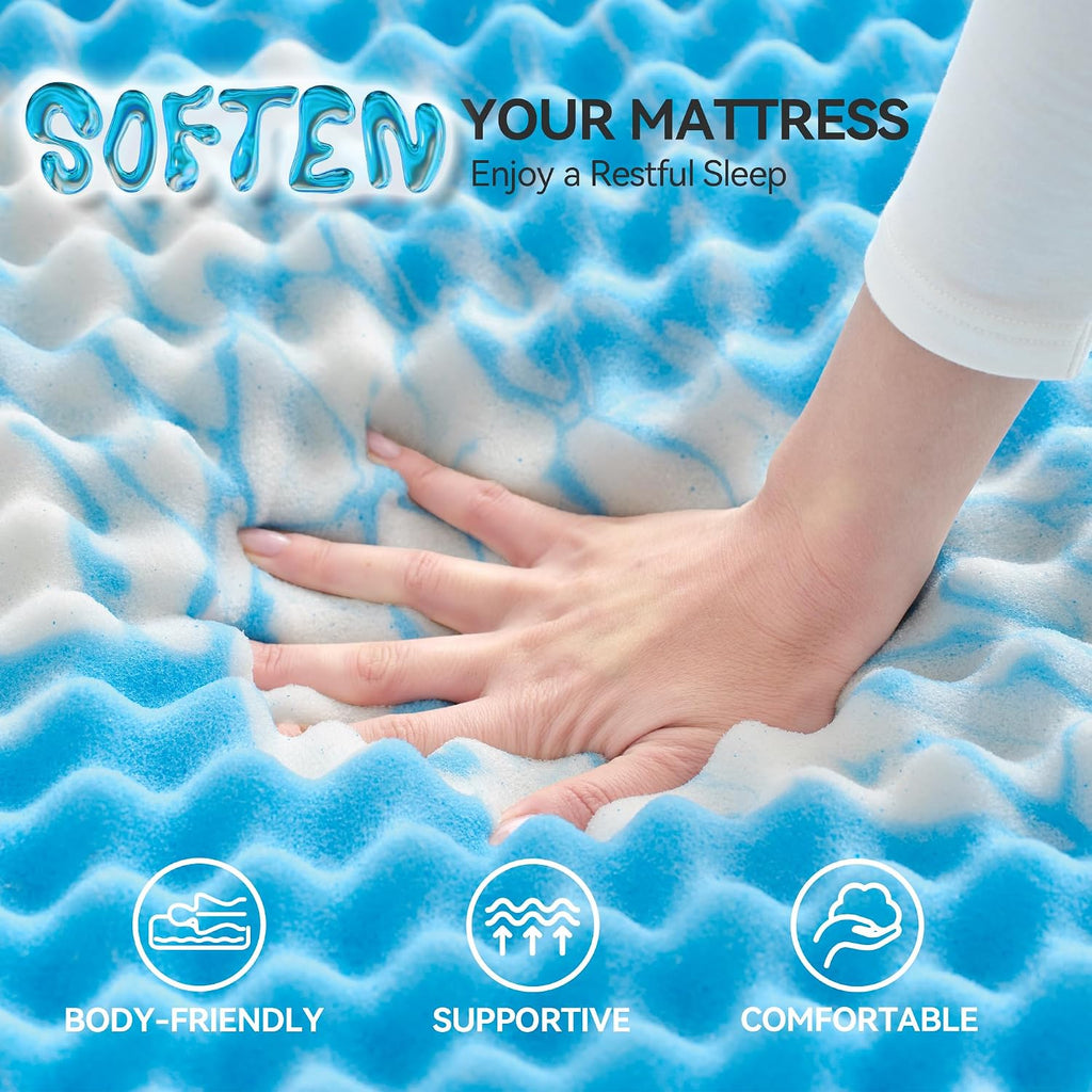 Sinweek 2 Inch Egg Crate Memory Foam Mattress Topper Twin Size, Soft Mattress Pad For Back Pain Relief, Bed Topper, Certipur-Us Certified, Blue