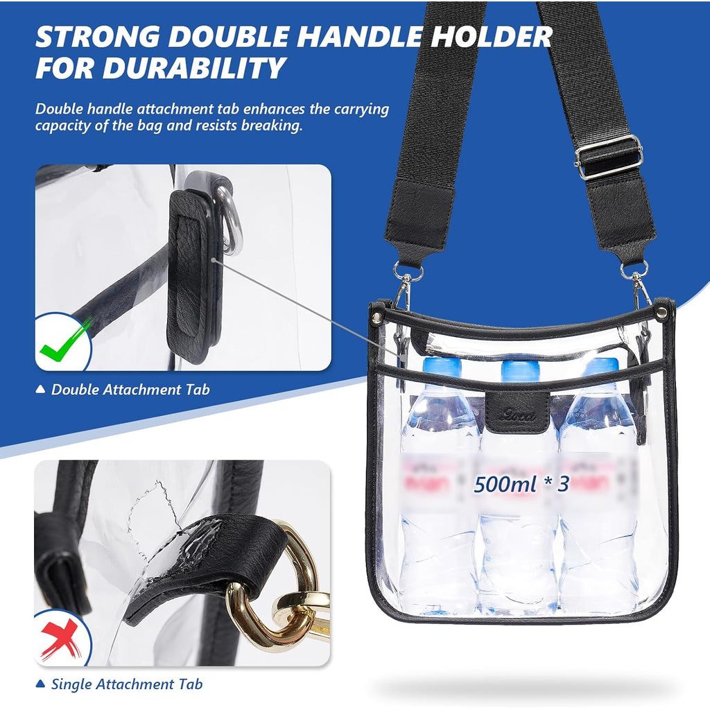 3 Pockets Large Clear Bag For Stadium Events With 2 Long Straps Purse For Women Crossbody Bag Concert Stadium Approved