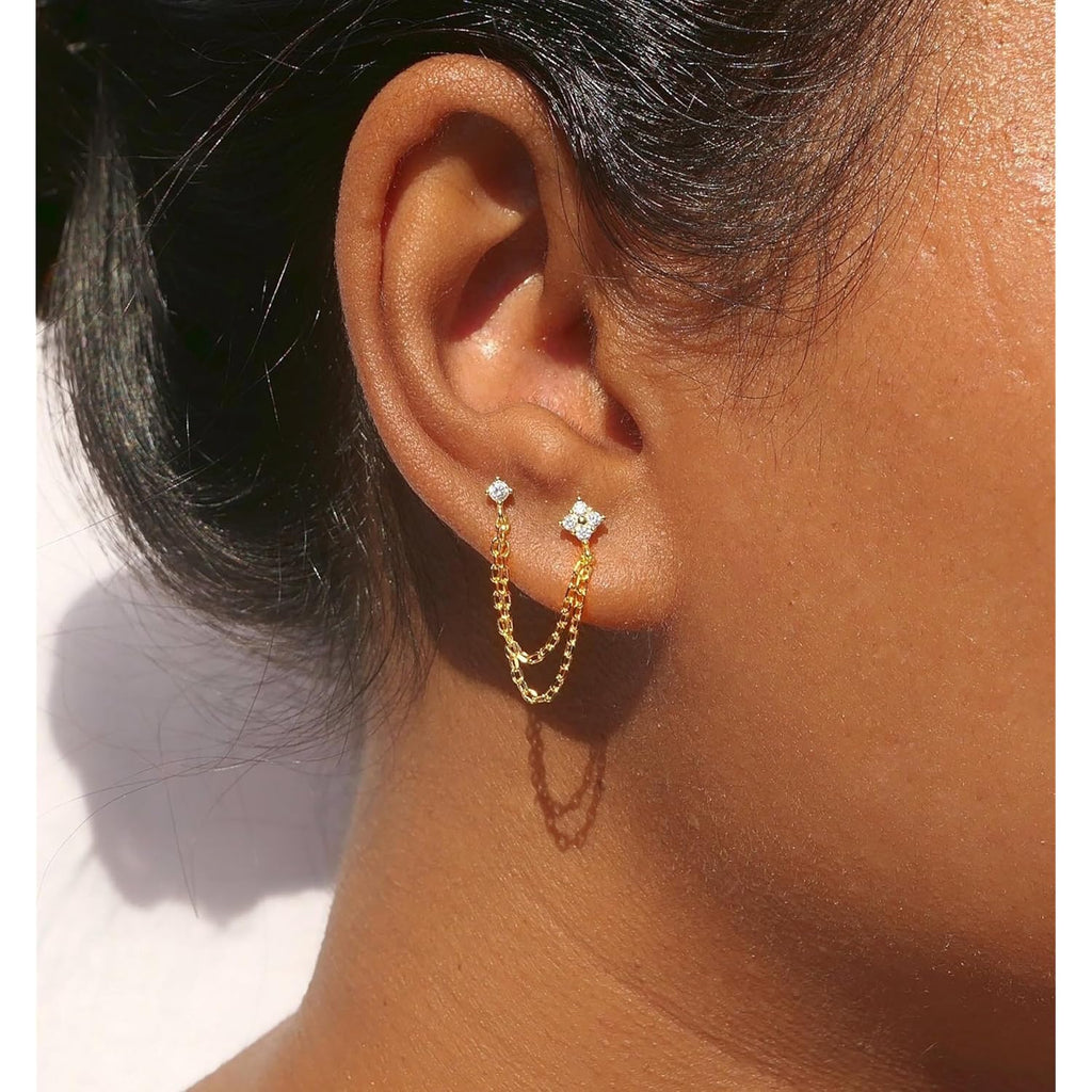 Freekiss Gold Chain Studs Earrings for Women Trendy: Hypoallergenic 14K Gold Plated Dangle Earrings Dainty Small Long Chain Earring Set Fashion Gold Jewelry for Women
