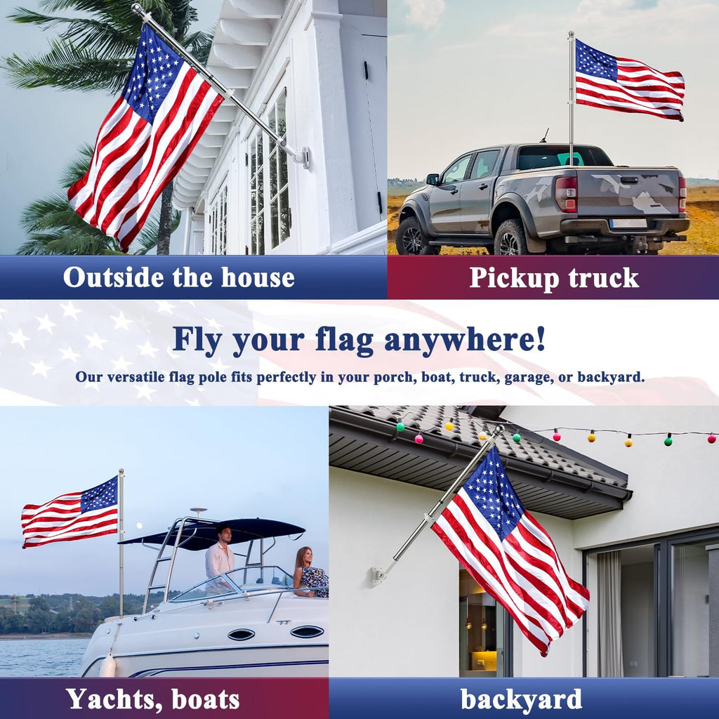Phitric Flag Pole, Tangle Free Spinning Stainless Steel Rustproof Flagpole For 3X5 Sports Fan Outdoor Flags For Outside House (Silver, 5Ft, Without Bracket)