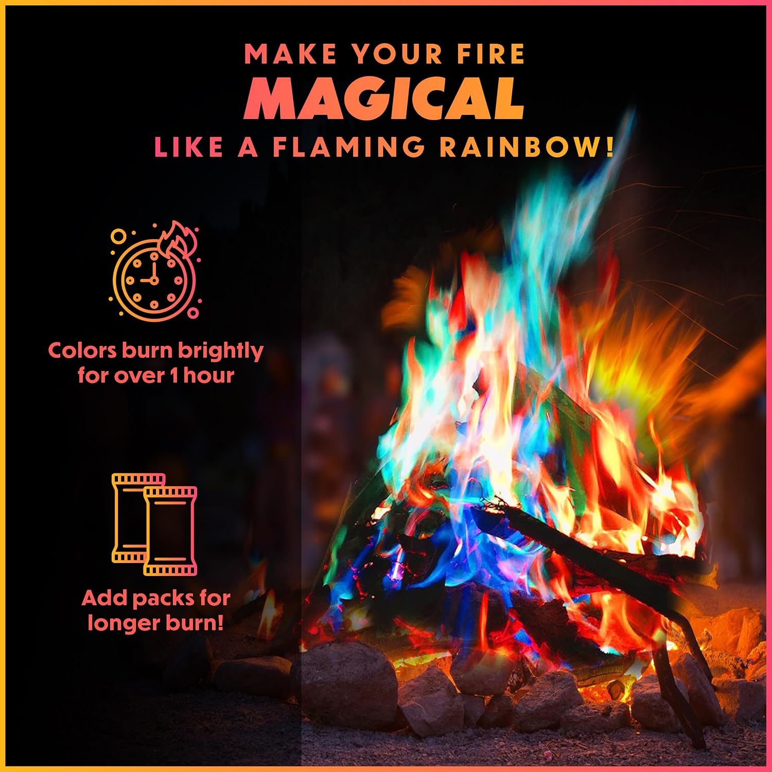 Fire Color Packets (25 Pack), Vibrant Multi-Color Fire For Fire Pits, Campfires, Bonfires & Fireplaces - Camping Essentials & Outdoor Party Accessories