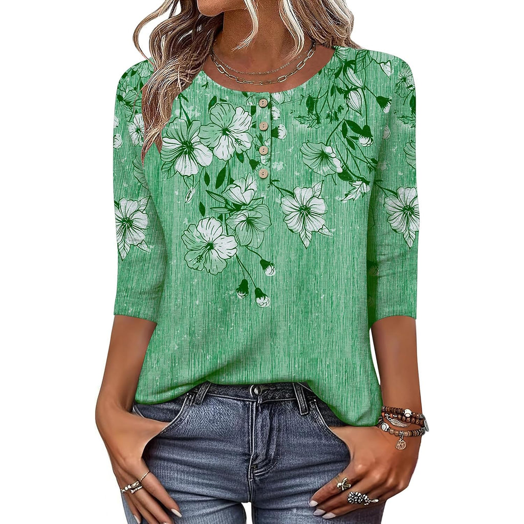 Zeagoo 3/4 Length Sleeve Women Tops Crew Neck Blouses Dressy Casual Summer T Shirts Loose Fit Business Work Clothes