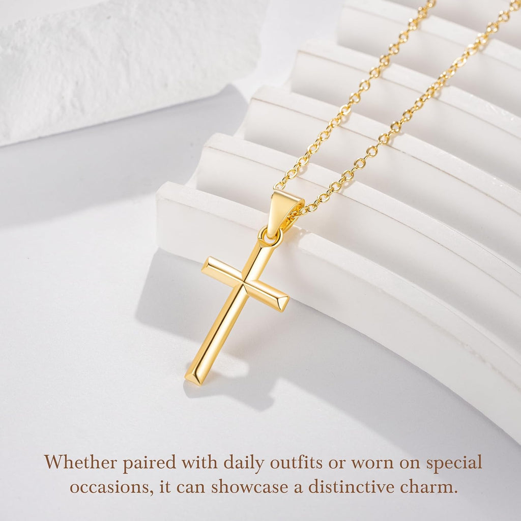 ENROSE 14K Gold Cross Necklace for Women Small Cross Necklace for Women 14K Gold Necklaces for Womens Trendy Modern Minimalist Inspiration Golden Jewelry for Womens Crosses Pendant (A-Cross)