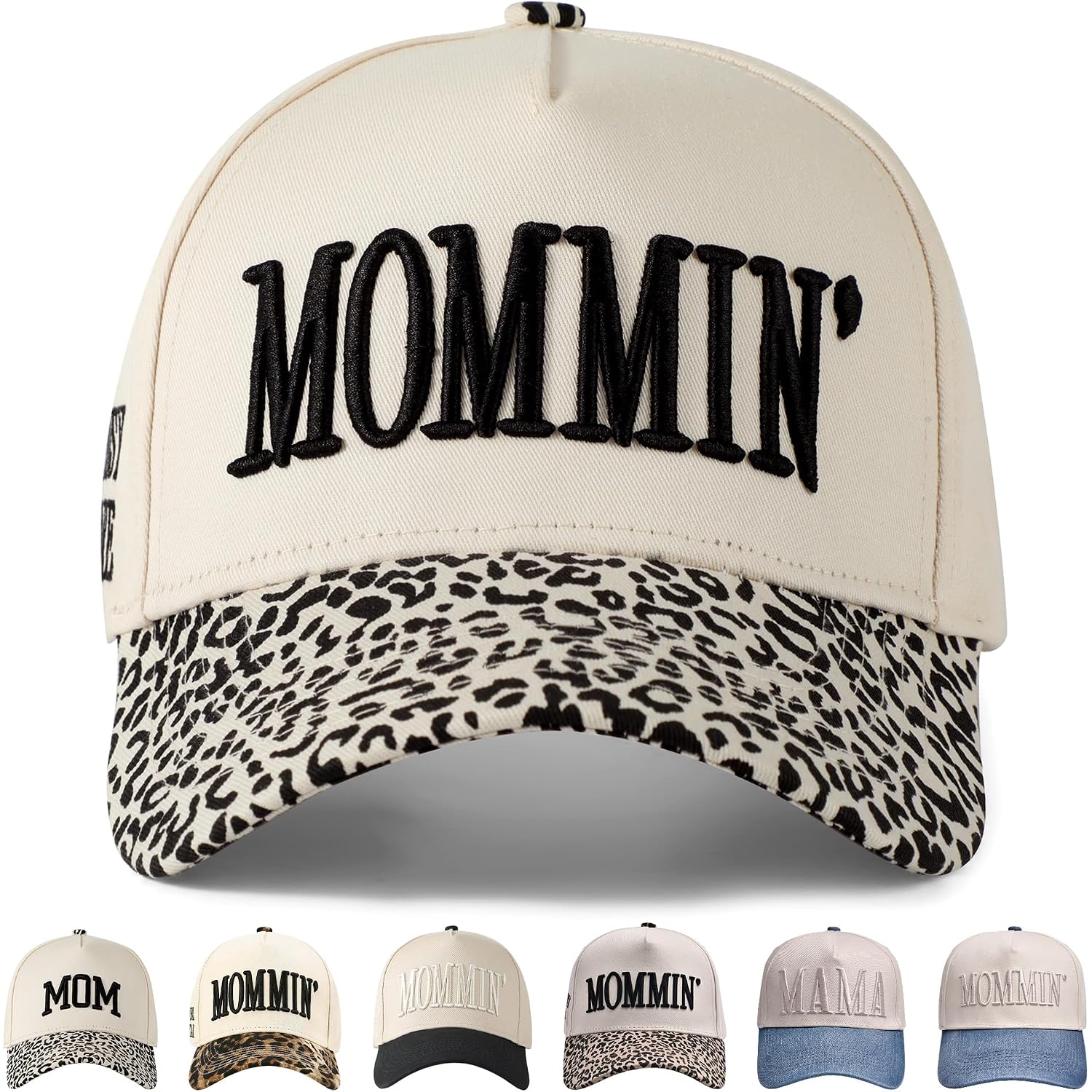 Womens Trucker Hat|Best Mom Ever Embroidery Adjustable Hat for Women from Daughter Son Beige/Leopard Print3