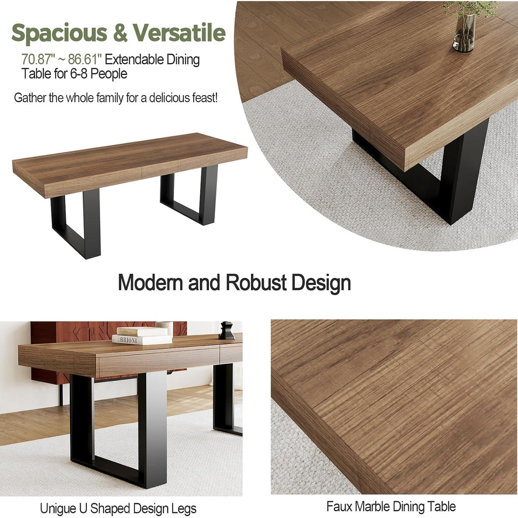 71-87 Inch Extendable Dining Room Table, Rustic Wooden Kitchen Table 6-10 | Sthouyn Expandable Dining Table, Farmhouse Rustic Style, Rectangular Wooden Top, Seats 6-10, Brown Kitchen Or Dining Room